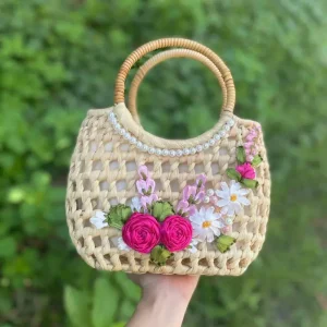 Handtasche Mit Rundem Griff Aus Schilf-Faser