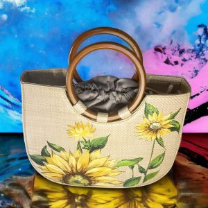 Schilf-Tasche Mit Sonnenblumenmuster Für Frauen