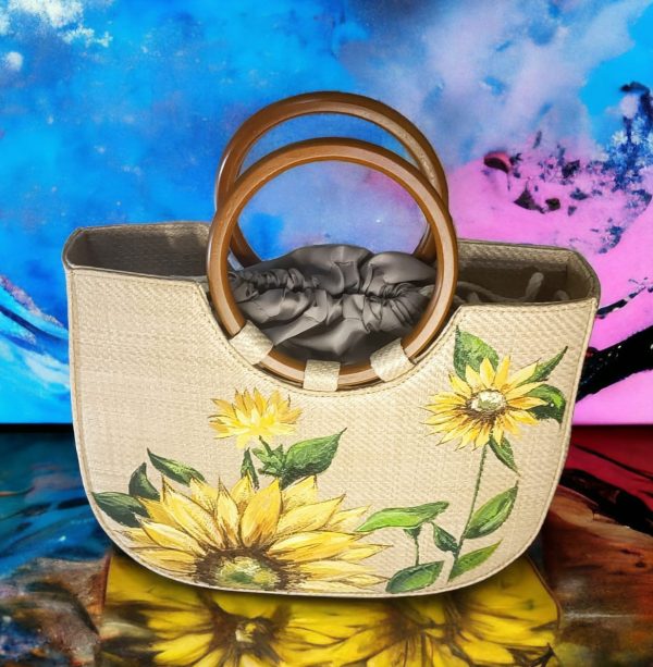 Schilf-Tasche Mit Sonnenblumenmuster Für Frauen