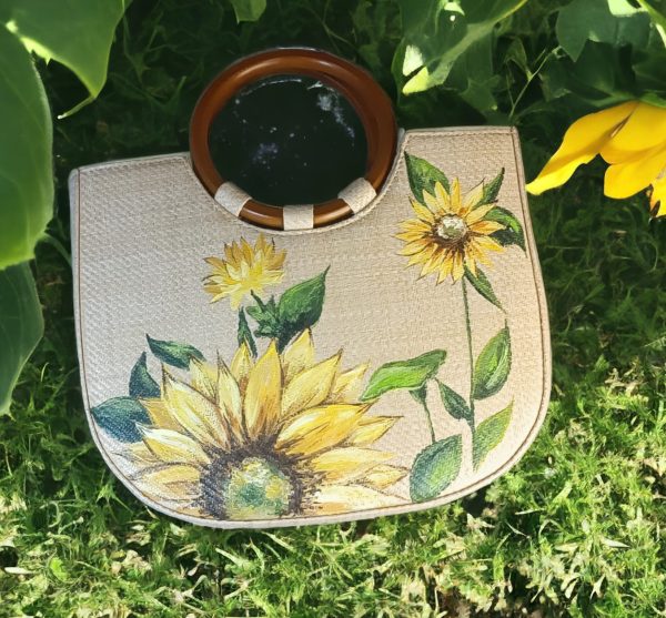 Schilf-Tasche Mit Sonnenblumenmuster Für Frauen