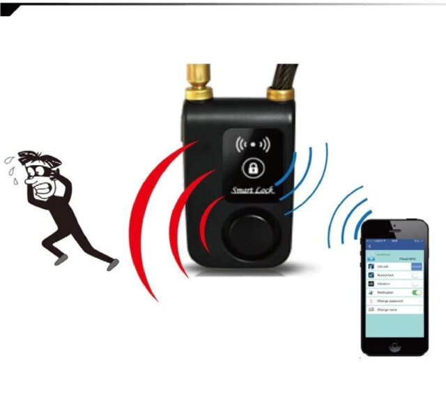 Intelligentes Fahrradschloss mit Alarm, wasserdicht, 110 dB, Kabelschloss, Alarm für Fahrrad, Motorrad, Bluetooth