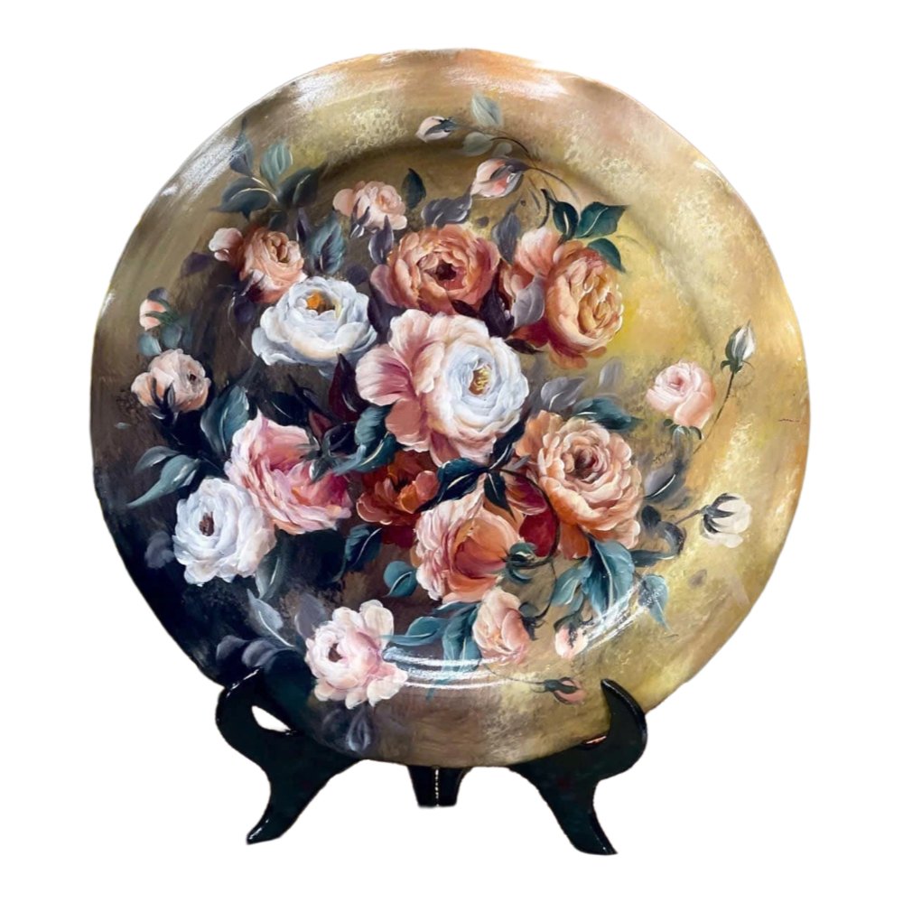 Handbemalter floraler Dekoteller – Vintage-Kunstfertigkeit (2)